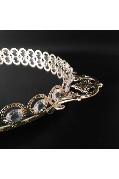 HİLALKRİSTAL Δίσκος υπόσχεσης και αρραβώνων με κρυστάλλινη πέτρα και καθρέφτη - Δίσκος παρουσίασης