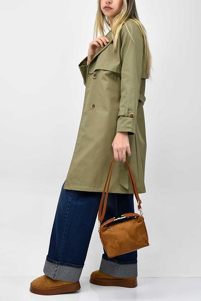 birizmoda Trench căptușit cu detaliu de vânt – kaki