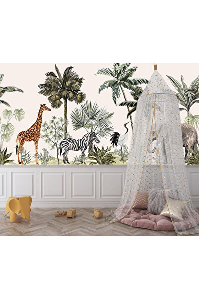 Home Ormanda zürafa zebra fil poster duvar kağıdı