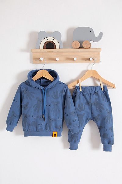 TRENDİMİZBİR Baby Boy Cotton Cool Patterned Hooded Bottom Top Set