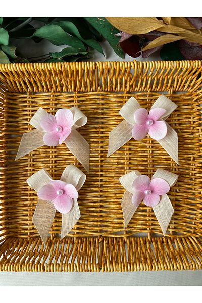 la minör Ready-Made Bowknot Checked Linen Ribbon with Flowers (-25 Pieces)