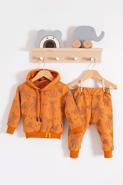 TRENDİMİZBİR Baby Boy Cotton Cool Patterned Hooded Bottom Top Set