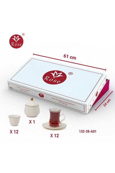 Rose CR-132-Rose-  طقم تقديم 38 قطعة للشاي والقهوة