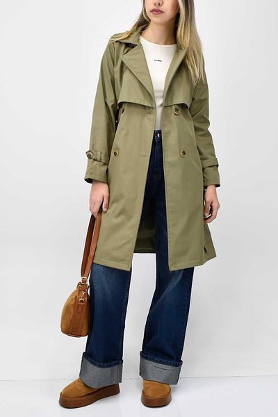birizmoda Trench căptușit cu detaliu de vânt – kaki