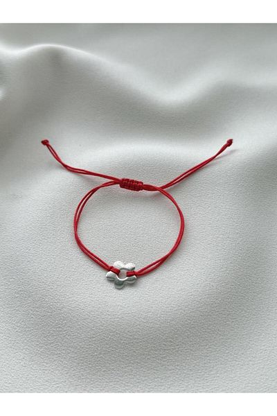 AŞIK ACCESSORIES Red String Flower Bracelet-925 Sterling Silver