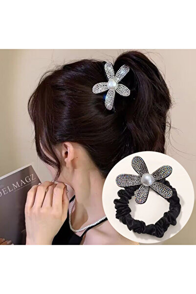 MutluBiDünya Kristal Çiçekli Kadife Simit Toka Scrunchie