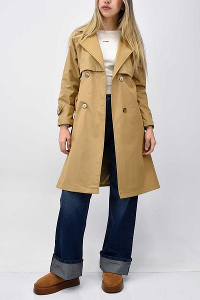 birizmoda Lined Trench Coat with Windbreaker Detail – Camel