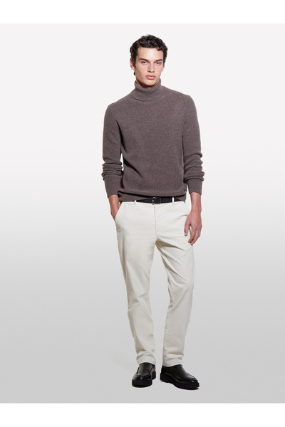 Sisley Мъжки кафяв пуловер от вълнена смес с яка