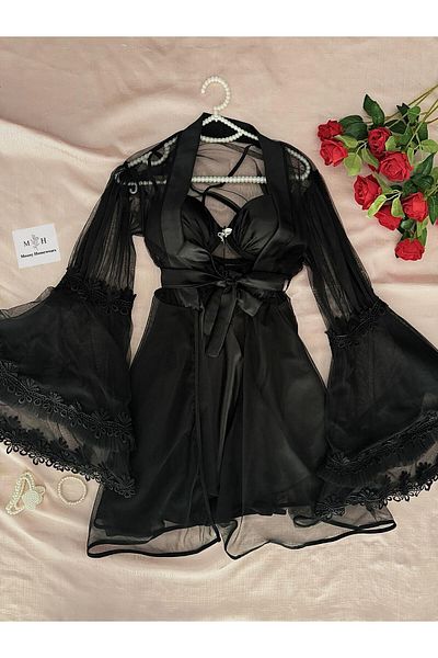 MH Moony Homewears Set de rochii din tul pentru cămașă de noapte din satin Zonzanty ultra lux