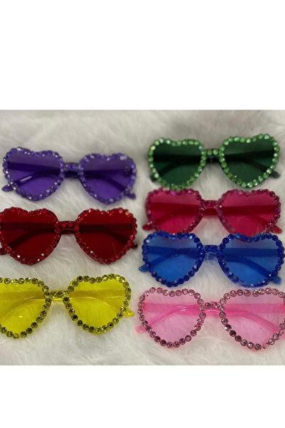 Çemrek Süs Parti 1 Adet Renkli Taşlı Kalpli Parti Gözlüğü