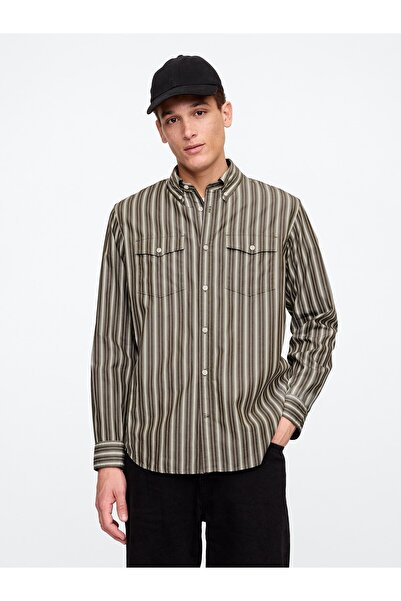 GAP Erkek Kahverengi %100 Organik Pamuk Poplin Western Gömlek