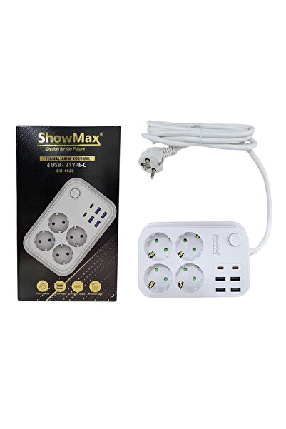 ShowMax Priz 4 Lü 4 Usb 2 Type-C 2 Metre Akım Korumalı Showmax SH-4629