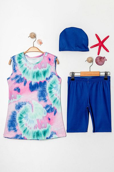 Beniizle Patterned Sleeveless Boned Girl's Three Piece Swimsuit