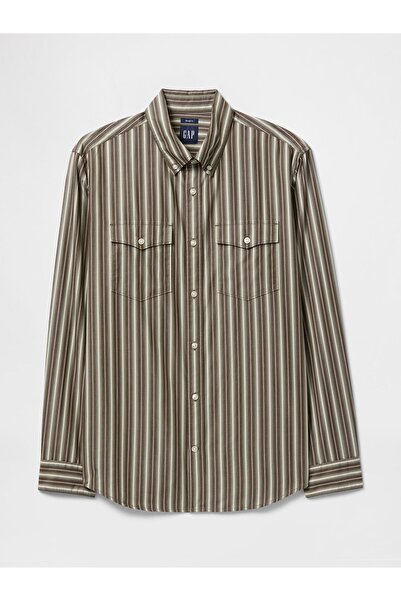 GAP Erkek Kahverengi %100 Organik Pamuk Poplin Western Gömlek