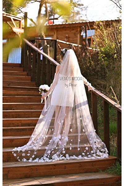 VENÜS MODA by Pınar Voal floral alb catifelat de 2,5 metri