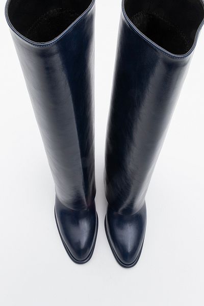 LuviShoes MAYBE Γυναικείες μπότες με χοντρό τακούνι Navy Blue Skin