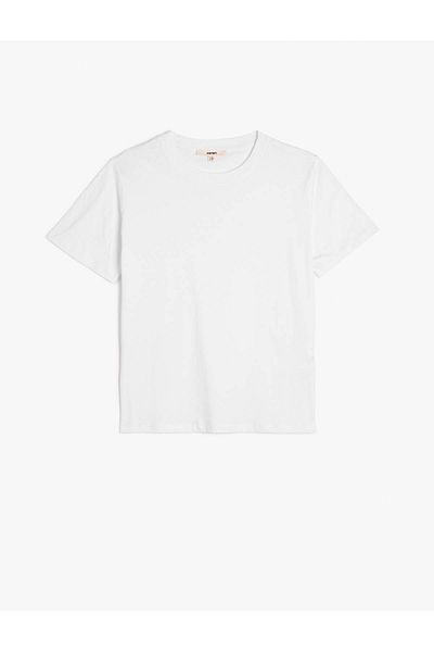 Koton Βαμβακερό κοντό μανίκι Crew λαιμόκοψη Basic λευκό γυναικείο μπλουζάκι 5sak50130ek