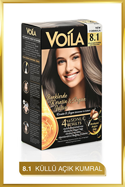 Voila Kadın Besleyici Keratin Kalıcı Küllü Açık Kumral 8.1 Saç Boyası