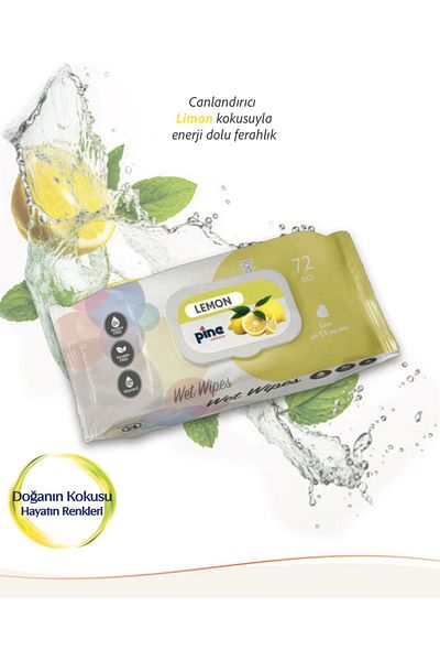 Pine Lemon Scented Wet Wipes 72X24 Pack (1.728 Sheets)