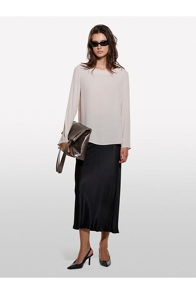 Sisley Γυναικεία πούδρα 100% ιξώδης άνετη μπλούζα με λαιμόκοψη με σχισμές στο πλάι