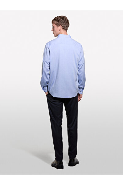 Sisley Men's Light Blue Lyocell & Cotton Blend Regular Fit Shirt