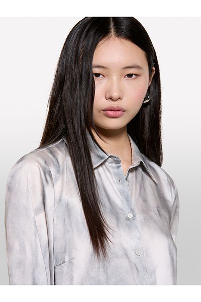 Sisley Women's Light Gray Mix Regular Cut All Printed Long Sleeve Cuffed Shirt