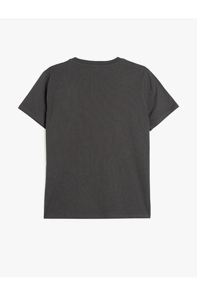 Koton Short Sleeve Crew Neck Cotton Printed Anthracite Women's T-Shirt 5Sak50137Ek