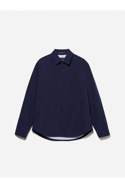 Sisley Men's Navy Blue Eco Goose down Filled Shirt Jacket with Chest Pocket