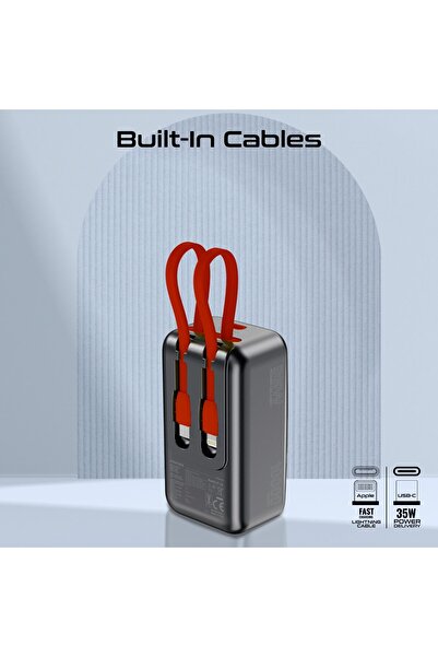 Promate 10000mAh Power Bank with Cables, 35W USB-C, 12WLightning, USB-Cin/out Port and 3W Smartwatch Charger