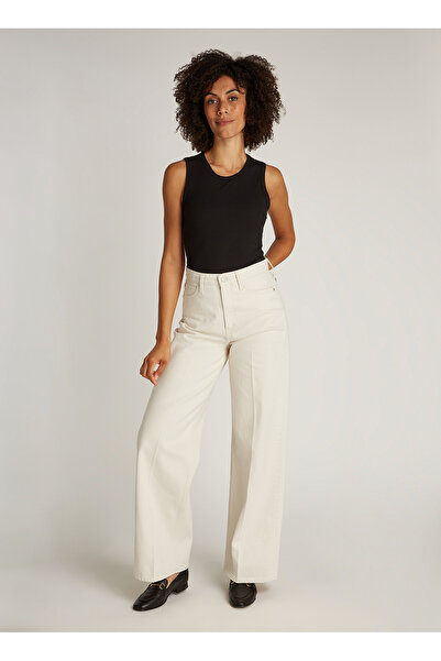 Calvin Klein Yüksek Bel Geniş Paça Ekru Kadın Denim Pantolon K20K2080181AD