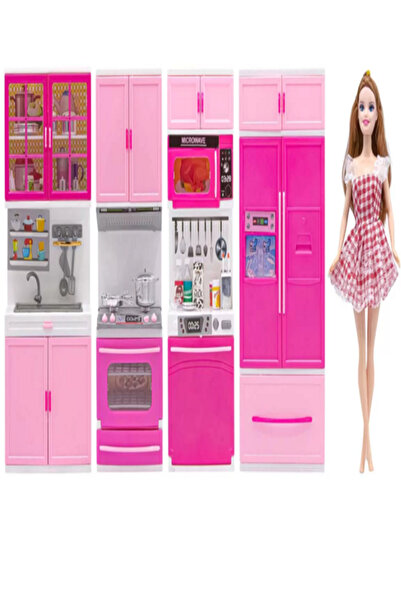 babydoor Toys 2326 مجموعة مطبخ ذات مظهر أنيق مكونة من 4 قطع مع دمية في صندوق