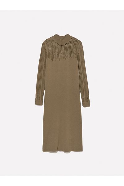 Sisley Rochie de damă, kaki, cu mâneci lungi, tricotată, cu mâneci lungi