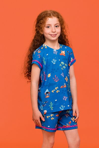 Woody Pijama pentru fete de 2-8 ani-Wpf - 916-Crab Printed Blue