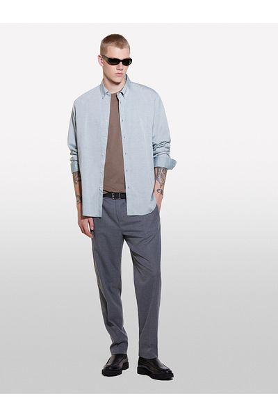 Sisley Men's Light Mint Lyocell and Cotton Blend Regular Fit Shirt