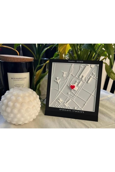 3D Kişiye Özel Tanışma Haritası Konumu 3D Baskı - Sevgililer Günü Hediyesi -