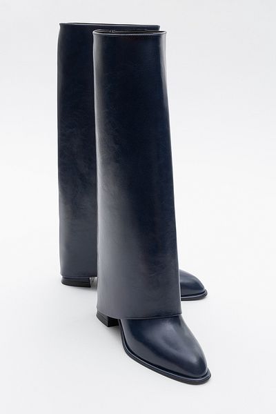 LuviShoes MAYBE Γυναικείες μπότες με χοντρό τακούνι Navy Blue Skin