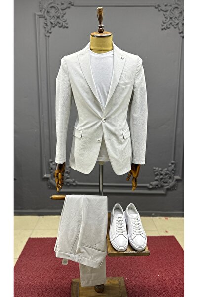 ALTINYILDIZ CLASSICS Slim Fit Dar Kesim Mono Yaka Ekru Takım Elbise