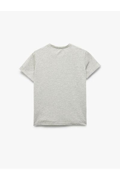 Koton Print Detailed Crew Neck Short Sleeve Gray Boy's T-Shirt 5Skb10319Tk