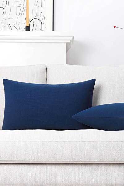 Cortibo Alaska Linen Throw Pillow Cover - Navy Blue