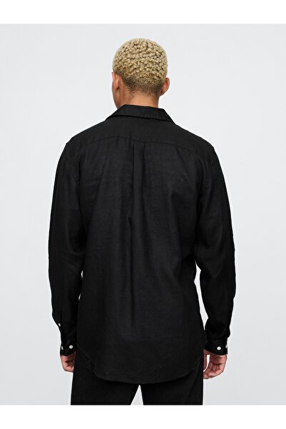 GAP Erkek Siyah Keten Klasik Gömlek