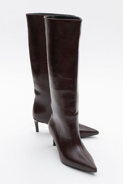 LuviShoes Γυναικείες μπότες με τακούνι CAMILA Burgundy Skin