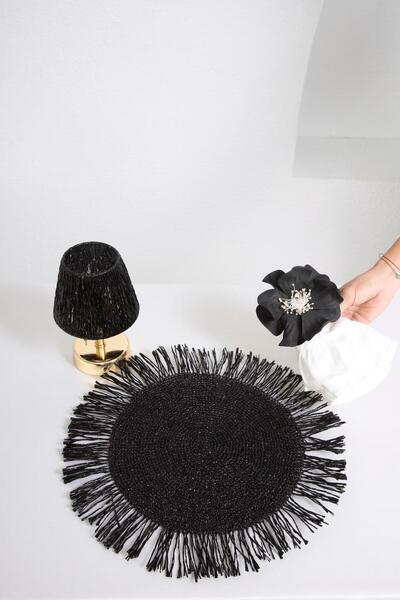 Maison Avf Black Fringed Knitted Doily / Placemat