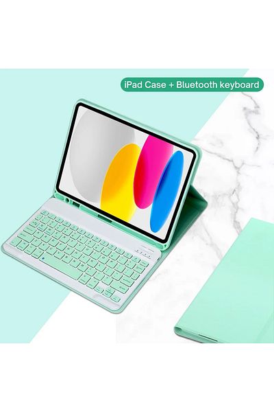 Choice لوحة مفاتيح إنجليزية باللون الأخضر لجهاز iPad الجيل العاشر 2022 مقاس 10.9 بوصة مع لوحة مفاتيح، سلكية قابلة للفصل