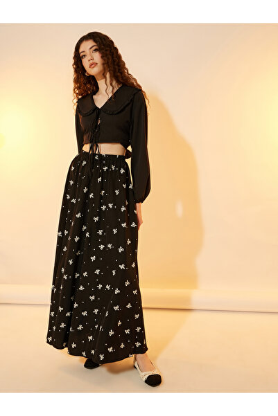 Styli تنورة ماكسي بقصة A مع فيونكة مطبوعة بالكامل