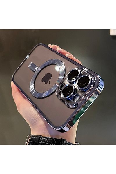 Choice جراب شفاف فاخر مطلي بالمغناطيس لهاتف iPhone 15 Pro Sierra Blue مع شاحن لاسلكي Magsafe من شركة iPhone
