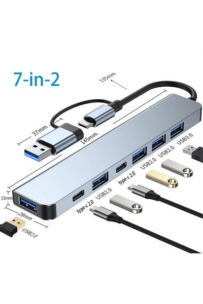 EOENKK موزع USB-C 7 في 2، موزع من النوع C، Thunderbolt 3، محطة إرساء، محول كمبيوتر محمول مع جهاز MacBook Air M