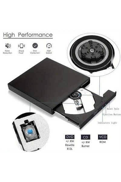 Choice محرك أقراص DVD خارجي أسود اللون، محرك أقراص DVD-ROM خارجي نحيف قابل للحماية بمنفذ USB 2.0 للكمبيوتر المحمول