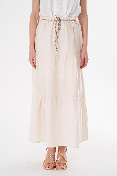 ŞİMAL Women's Rope Detailed Layered Muslin Skirt 250144 -