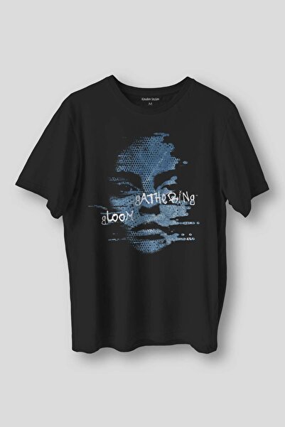 Kendim Seçtim Tricou negru cu imprimeu The Face Gathering Gloom, stil streetw...