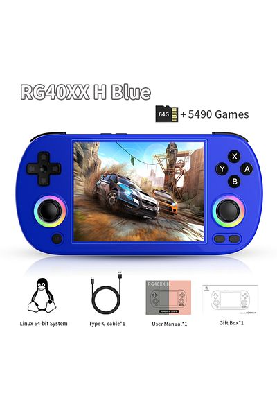 Choice Blue 64GB ANBERNIC RG40XX H Handheld Game Console Linux 64-bit System 4.0 inch IPS 3200mAh Retro Vid
